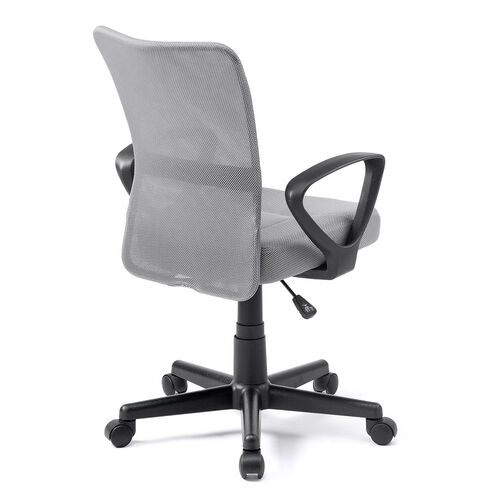 オフィスチェア（事務椅子・アームレスト付き・コンパクト・ランバーサポート・ミドルバック・キャスター付き・グレー）