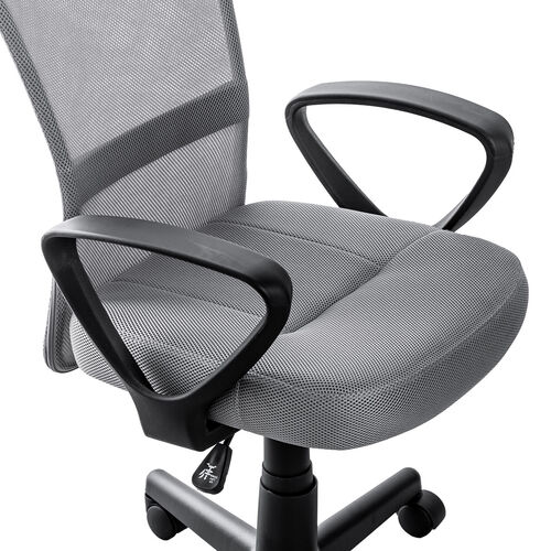オフィスチェア（事務椅子・アームレスト付き・コンパクト・ランバーサポート・ミドルバック・キャスター付き・グレー）