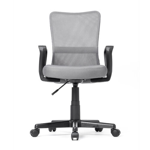 オフィスチェア（事務椅子・アームレスト付き・コンパクト・ランバーサポート・ミドルバック・キャスター付き・グレー）