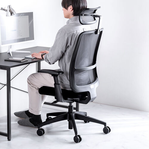 メッシュチェア（体重感知式ロッキング・ロッキング固定・高密度メッシュ・座面ウレタンクッション・アームレスト）