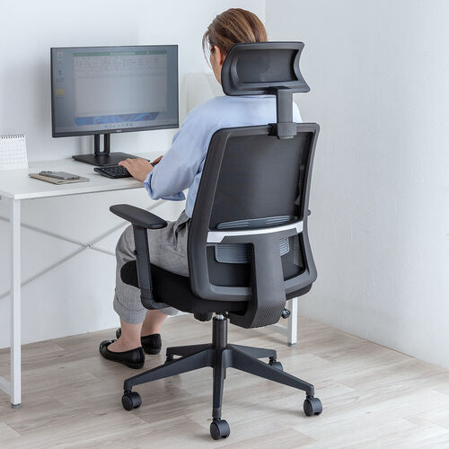 メッシュチェア（ミドルバック・シンクロロッキング・アームレスト・可動ヘッドレスト ）