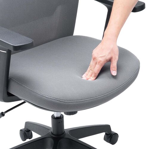 オフィスチェア（メッシュチェア・アームレスト付き・ロッキング・上下調節可能ランバーサポート・ウレタンクッション・ナイロンキャスター・グレー）