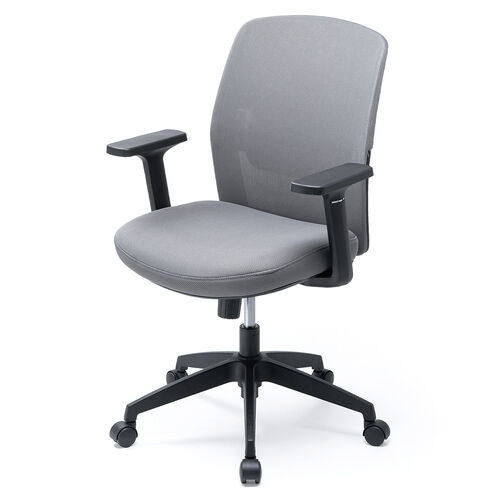 オフィスチェア（メッシュチェア・アームレスト付き・ロッキング・上下調節可能ランバーサポート・ウレタンクッション・ナイロンキャスター・グレー）