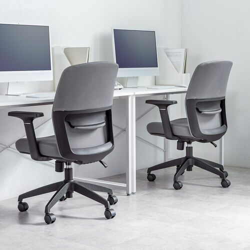 オフィスチェア（メッシュチェア・アームレスト付き・ロッキング・上下調節可能ランバーサポート・ウレタンクッション・ナイロンキャスター・グレー）