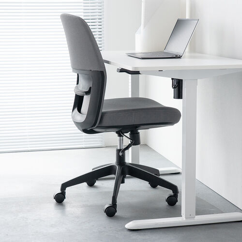 オフィスチェア（メッシュチェア・アームレスト付き・ロッキング・上下調節可能ランバーサポート・ウレタンクッション・ナイロンキャスター・グレー）