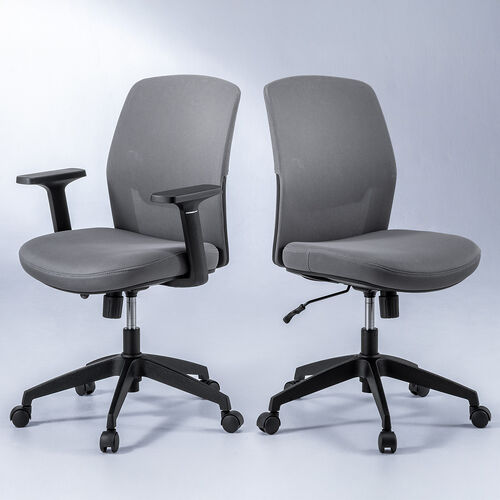 オフィスチェア（メッシュチェア・アームレスト付き・ロッキング・上下調節可能ランバーサポート・ウレタンクッション・ナイロンキャスター・グレー）