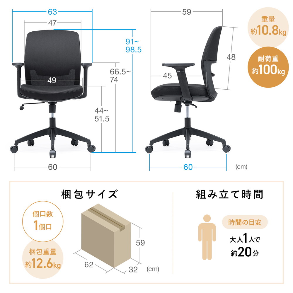 オフィスチェア（メッシュチェア・アームレスト付き・ロッキング・上下調節可能ランバーサポート・ウレタンクッション・ナイロンキャスター）