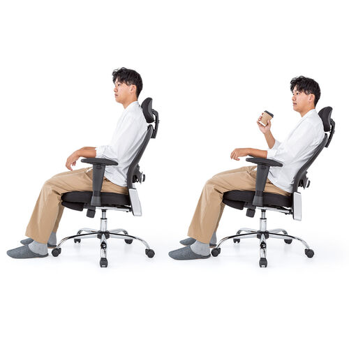 メッシュチェア（全面メッシュ生地・シンクロロッキング・スライド式オットマン・アームレスト・ランバーサポート・ヘッドレスト・耐荷重100kg）