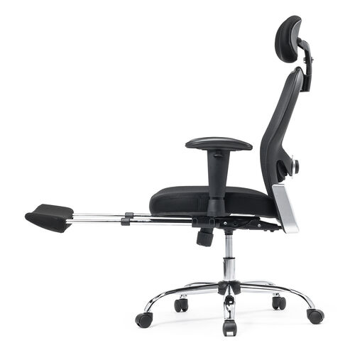 メッシュチェア（全面メッシュ生地・シンクロロッキング・スライド式オットマン・アームレスト・ランバーサポート・ヘッドレスト・耐荷重100kg）