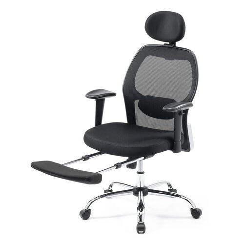 メッシュチェア（全面メッシュ生地・シンクロロッキング・スライド式オットマン・アームレスト・ランバーサポート・ヘッドレスト・耐荷重100kg）