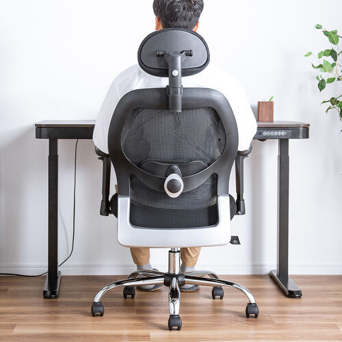 メッシュチェア（全面メッシュ生地・シンクロロッキング・スライド式オットマン・アームレスト・ランバーサポート・ヘッドレスト・耐荷重100kg）