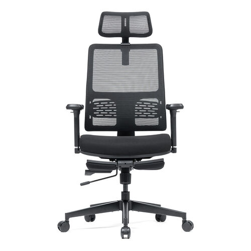 エルゴノミクスチェア（メッシュチェア・ポンプ式ランバーサポート・シンクロロッキング・スライド式オットマン・4Dアームレスト・PUウレタンキャスター・上下前後可動ヘッドレスト）