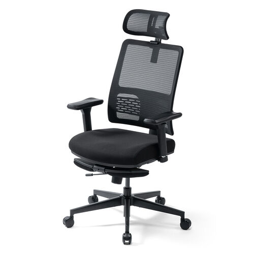 エルゴノミクスチェア（メッシュチェア・ポンプ式ランバーサポート・シンクロロッキング・スライド式オットマン・4Dアームレスト・PUウレタンキャスター・上下前後可動ヘッドレスト）