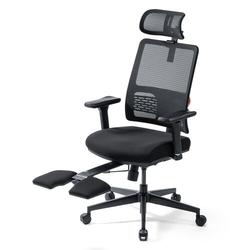エルゴノミクスチェア（メッシュチェア・ポンプ式ランバーサポート・シンクロロッキング・スライド式オットマン・4Dアームレスト・PUウレタンキャスター・上下前後可動ヘッドレスト）