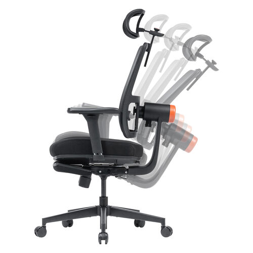 エルゴノミクスチェア（メッシュチェア・ポンプ式ランバーサポート・シンクロロッキング・スライド式オットマン・4Dアームレスト・PUウレタンキャスター・上下前後可動ヘッドレスト）