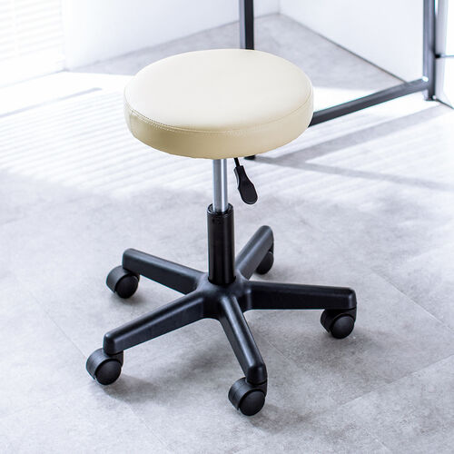 丸椅子（回転椅子・ラウンドスツール・高さ調節可能・低めタイプ・座面高さ約42～54cm・昇降幅12cm・オフィススツール・エステスツール・キャスター・360°回転・ベージュ）