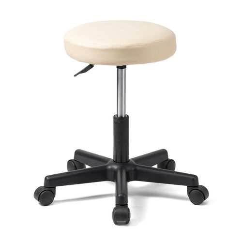 丸椅子（回転椅子・ラウンドスツール・高さ調節可能・低めタイプ・座面高さ約42～54cm・昇降幅12cm・オフィススツール・エステスツール・キャスター・360°回転・ベージュ）