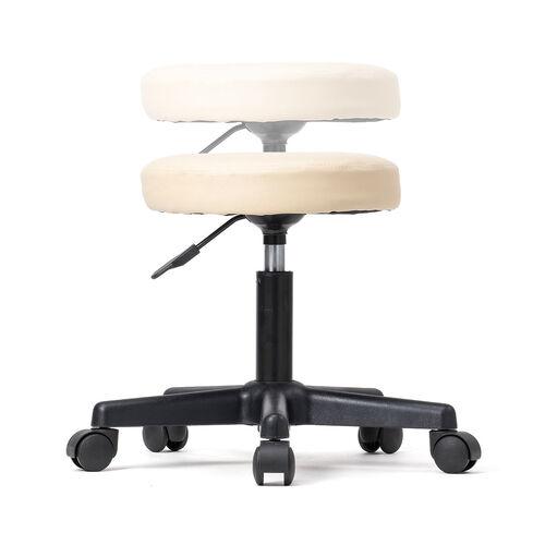 丸椅子（回転椅子・ラウンドスツール・高さ調節可能・低めタイプ・座面高さ約42～54cm・昇降幅12cm・オフィススツール・エステスツール・キャスター・360°回転・ベージュ）