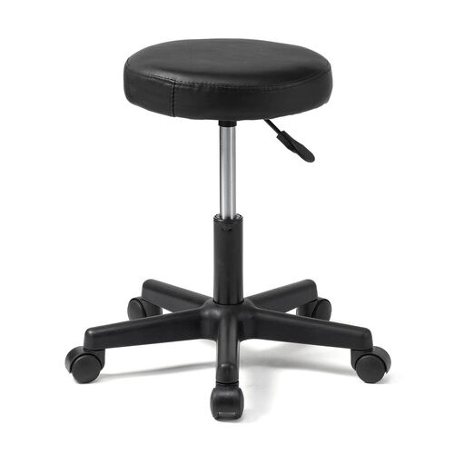 丸椅子（回転椅子・ラウンドスツール・高さ調節可能・低めタイプ・座面高さ約42～54cm・昇降幅12cm・オフィススツール・エステスツール・キャスター・360°回転・ブラック）