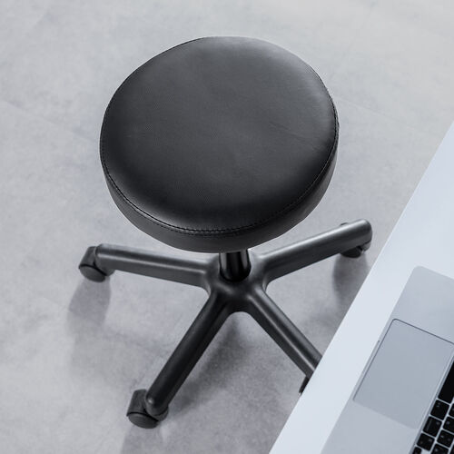丸椅子（回転椅子・ラウンドスツール・高さ調節可能・低めタイプ・座面高さ約42～54cm・昇降幅12cm・オフィススツール・エステスツール・キャスター・360°回転・ブラック）