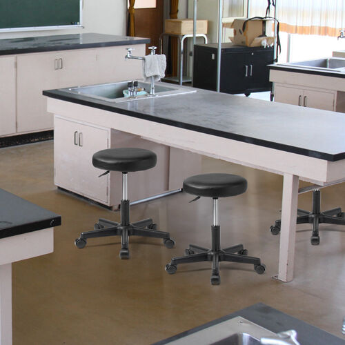 丸椅子（回転椅子・ラウンドスツール・高さ調節可能・低めタイプ・座面高さ約42～54cm・昇降幅12cm・オフィススツール・エステスツール・キャスター・360°回転・ブラック）