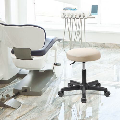 丸椅子（回転椅子・ラウンドスツール・高さ調節可能・高めタイプ・座面高さ約46～58cm・昇降幅12cm・オフィススツール・エステスツール・キャスター・360°回転・ベージュ）