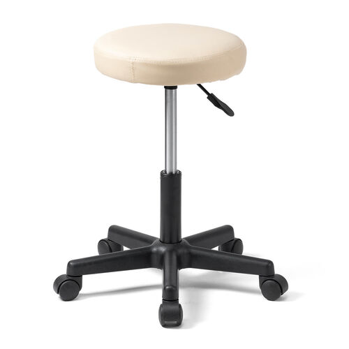 丸椅子（回転椅子・ラウンドスツール・高さ調節可能・高めタイプ・座面高さ約46～58cm・昇降幅12cm・オフィススツール・エステスツール・キャスター・360°回転・ベージュ）