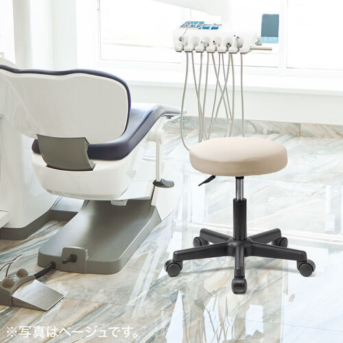 丸椅子（回転椅子・ラウンドスツール・高さ調節可能・高めタイプ・座面高さ約46～58cm・昇降幅12cm・オフィススツール・エステスツール・キャスター・360°回転・ブラック）