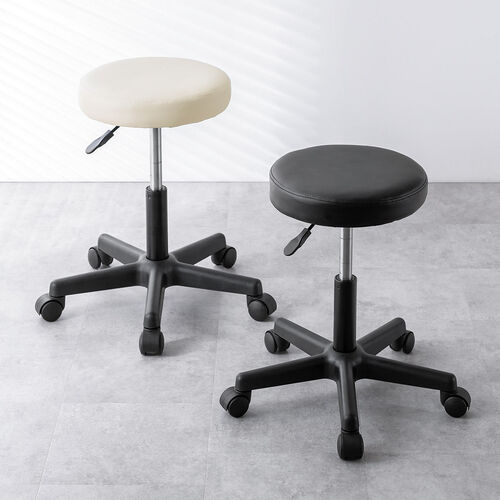 丸椅子（回転椅子・ラウンドスツール・高さ調節可能・高めタイプ・座面高さ約46～58cm・昇降幅12cm・オフィススツール・エステスツール・キャスター・360°回転・ブラック）