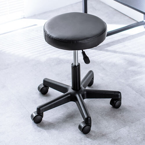 丸椅子（回転椅子・ラウンドスツール・高さ調節可能・高めタイプ・座面高さ約46～58cm・昇降幅12cm・オフィススツール・エステスツール・キャスター・360°回転・ブラック）