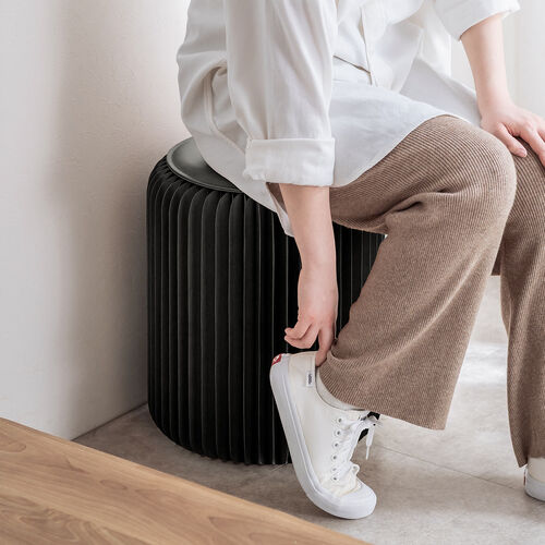 折りたたみスツール（ペーパースツール・ハニカム構造チェア・アコーディオンスツール・ブラック）