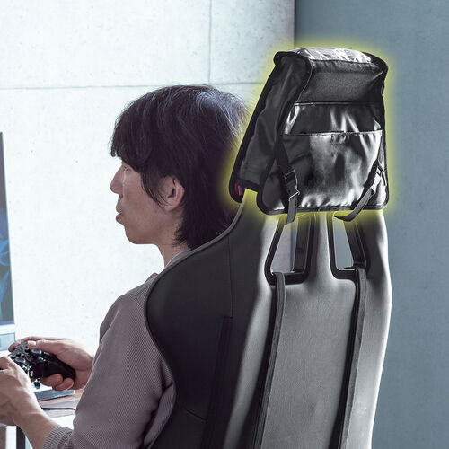 ゲーミングチェア用スピーカーケース（スピーカー取付け用グッズ・ヘッドレスト取り付け・後付けポーチ・収納ポケット付き）