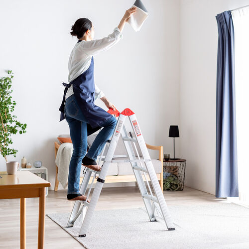 脚立（踏み台・アルミフレーム・コンパクト・スリム・軽量・車載・折りたたみ・3段・スティック型・取っ手付き・耐荷重150kg）