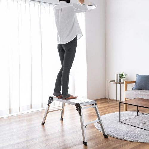 脚立（アルミ製足場台・洗車台・幅広・軽量・踏み台・折りたたみ2段・頑丈・耐荷重150kg）