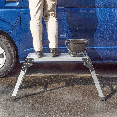 脚立（アルミ製足場台・洗車台・幅広・軽量・踏み台・折りたたみ2段・頑丈・耐荷重150kg）