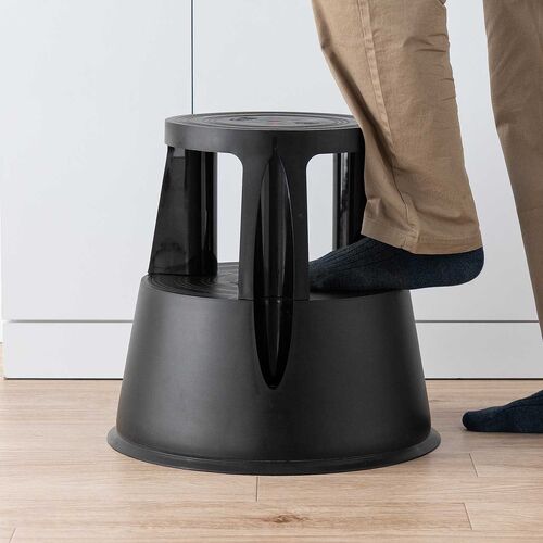 ステップスツール（踏み台・キャスター付き・ストッパー機能付き・高さ41.5cm・2段タイプ・スタッキング可能・耐荷重150kg・高耐久・ブラック）