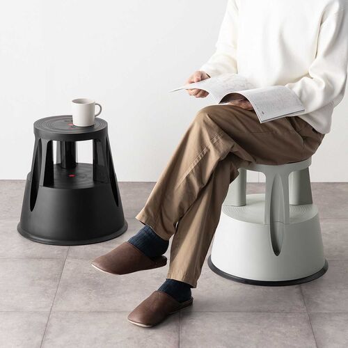 ステップスツール（踏み台・キャスター付き・ストッパー機能付き・高さ41.5cm・2段タイプ・スタッキング可能・耐荷重150kg・高耐久・ブラック）