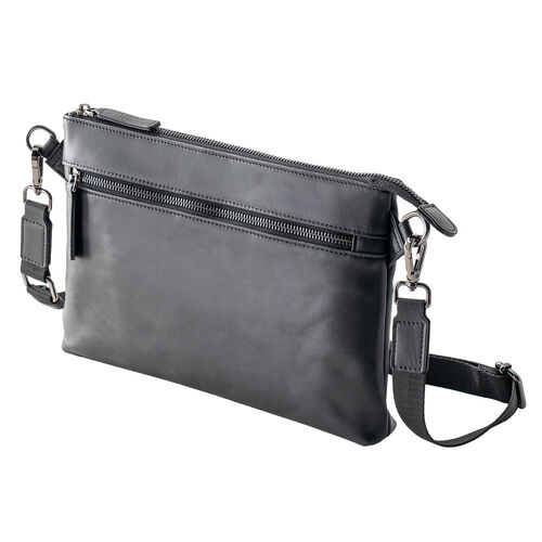 サコッシュ（本革・4WAY・ショルダーバッグ・薄型・iPad 11インチ対応・クラッチバッグ・肩掛け・バッグ・スマホポーチ・メンズ・ブラック）