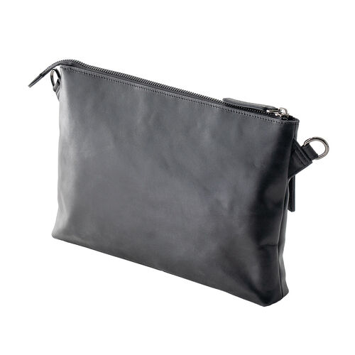 サコッシュ（本革・4WAY・ショルダーバッグ・薄型・iPad 11インチ対応・クラッチバッグ・肩掛け・バッグ・スマホポーチ・メンズ・ブラック）