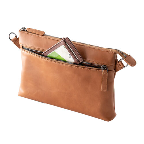 サコッシュ（本革・4WAY・ショルダーバッグ・薄型・iPad 11インチ対応・クラッチバッグ・肩掛け・バッグ・スマホポーチ・メンズ・レディース・ブラウン）