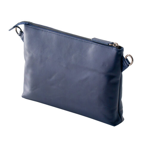 サコッシュ（本革・4WAY・ショルダーバッグ・薄型・iPad 11インチ対応・クラッチバッグ・肩掛け・バッグ・スマホポーチ・メンズ・ネイビー）