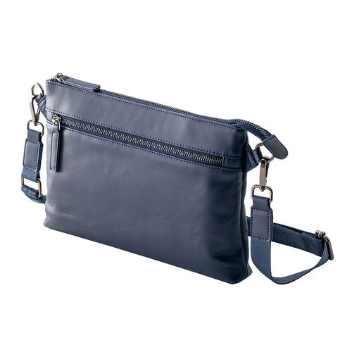 サコッシュ（本革・4WAY・ショルダーバッグ・薄型・iPad 11インチ対応・クラッチバッグ・肩掛け・バッグ・スマホポーチ・メンズ・ネイビー）