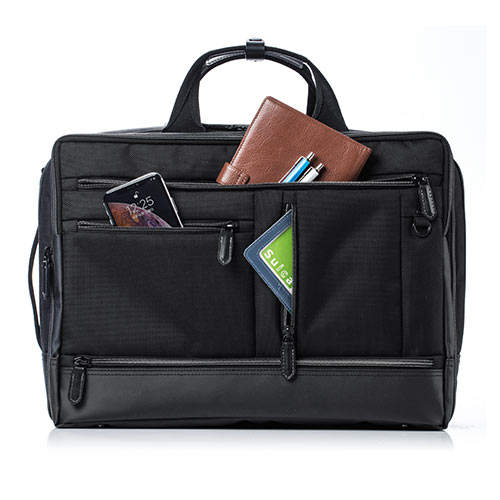 ビジネスバッグ（大容量・3WAY・リュック・ショルダー・手提げ・テフロン加工・撥水・防汚・出張・ブラック）