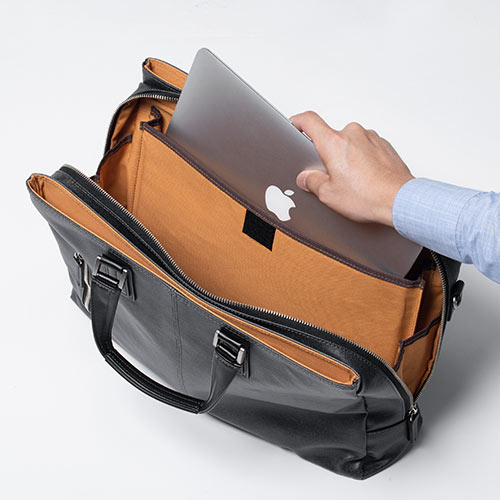 バッグ（日本製・豊岡縫製・国産素材岡山デニム使用・ビジネス・ショルダー・ダブル収納・三方ファスナー・ブラック）