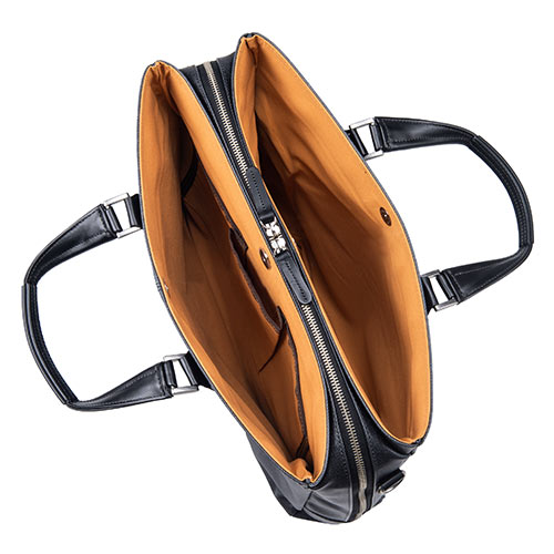 バッグ（日本製・豊岡縫製・国産素材岡山デニム使用・ビジネス・ショルダー・ダブル収納・三方ファスナー・ブラック）