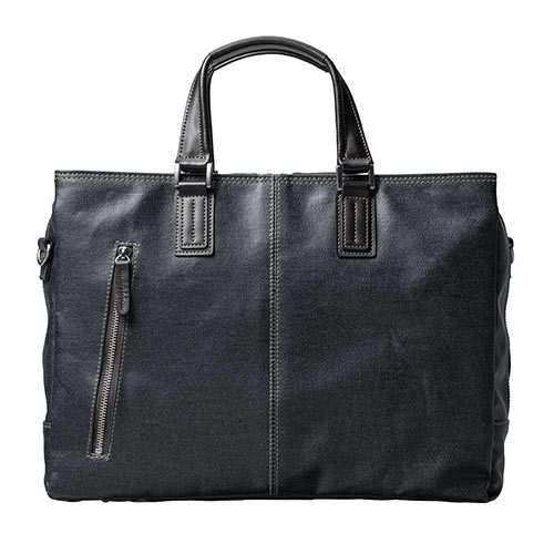 バッグ（日本製・豊岡縫製・国産素材岡山デニム使用・ビジネス・ショルダー・ダブル収納・三方ファスナー・ブラック）