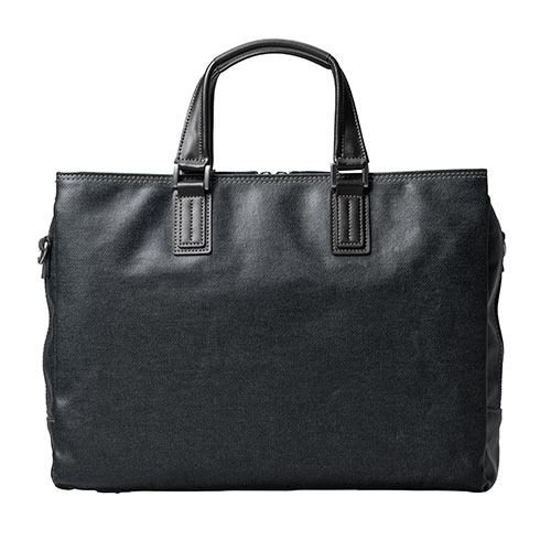 バッグ（日本製・豊岡縫製・国産素材岡山デニム使用・ビジネス・ショルダー・ダブル収納・三方ファスナー・ブラック）