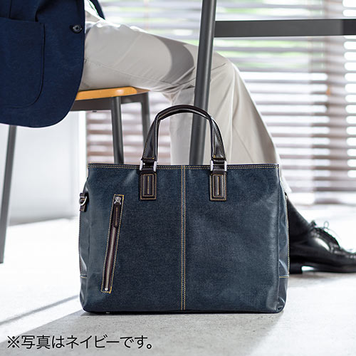 バッグ（日本製・豊岡縫製・国産素材岡山デニム使用・ビジネス・ショルダー・ダブル収納・三方ファスナー・ブラック）