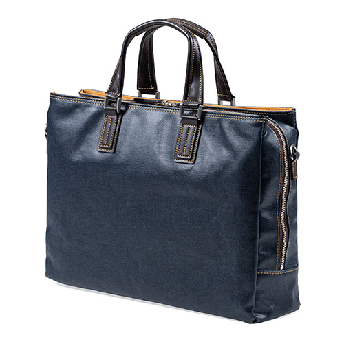 バッグ（日本製・豊岡縫製・国産素材岡山デニム使用・ビジネス・ショルダー・ダブル収納・三方ファスナー・ネイビー）