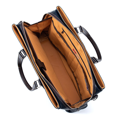 バッグ（日本製・豊岡縫製・国産素材岡山デニム使用・ビジネス・ショルダー・ダブル収納・三方ファスナー・ネイビー）